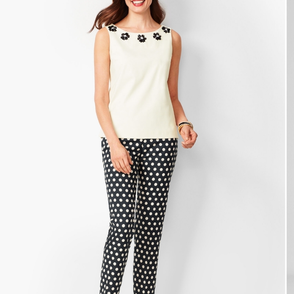 TALBOTS RSVP Beaded Floral Neckline White Sleeveless Top | SZ 4 - Picture 3 of 12
